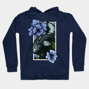 Koi Fish Swimming Through Water and Flowers - Silver Edition Hoodie